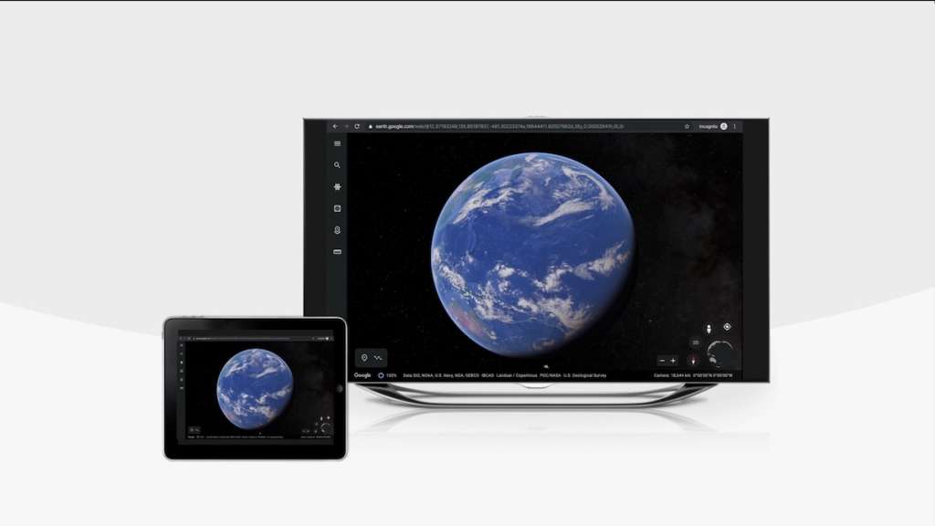 An iPad mirroring an image of the Earth to an LG TV